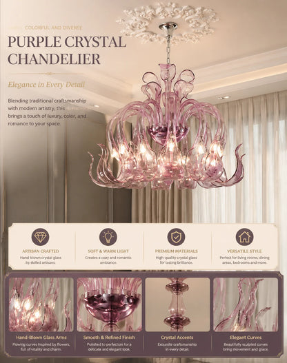 Pink Glass Swan Chandelier Luxury French Style LED Pendant Light for Living Room Bedroom Dining Room Home Decor