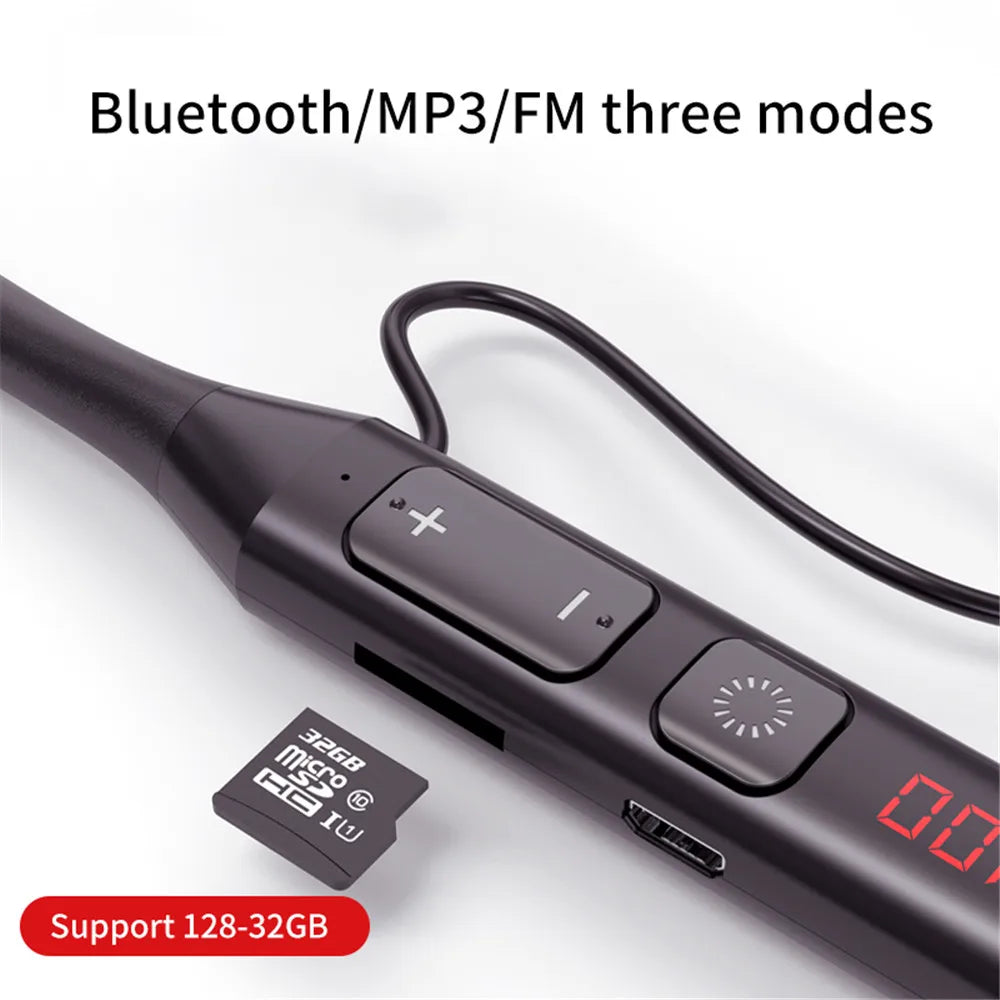 Bluetooth 5.0 Earphones Neckband Headsets Wireless Headphones HiFi Stereo Noise Reduction Earbuds Support BT TF Card FM Radio