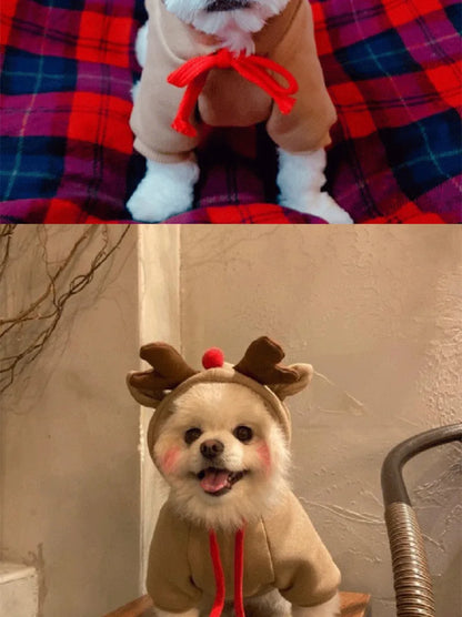 Cute Elk Dog Clothes Reindeer S/M/L Dogs Hoodies Warm Pet Clothing Puppy Cat Costume Coat Chihuahua Mouse Cheese Jacket Suit
