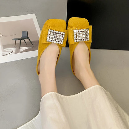 Women's Flat Shoes Korean Style Square Toe Moccasins Ladies Footwear 2025 Trend Young Summer Chic and Elegant Luxury Brand