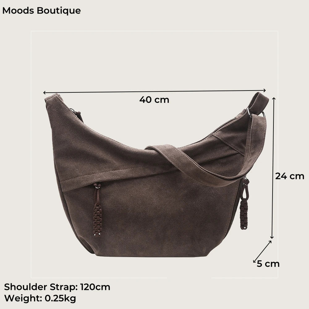 Retro Crossbody Messenger Bags For Women Faux Suede Pure Color Big Capacity Shoulder Hobo Bag 2025 Winter Latest Ladies Handbags