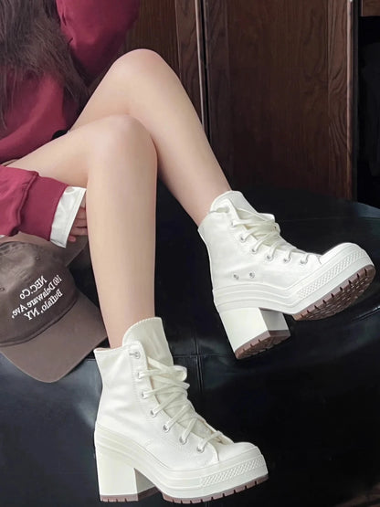 Women's High-heel Shoes Classic High Top Canvas Shoes Designer Platform Sneakers for Women Breathable Casual Shoes Zapatos Mujer