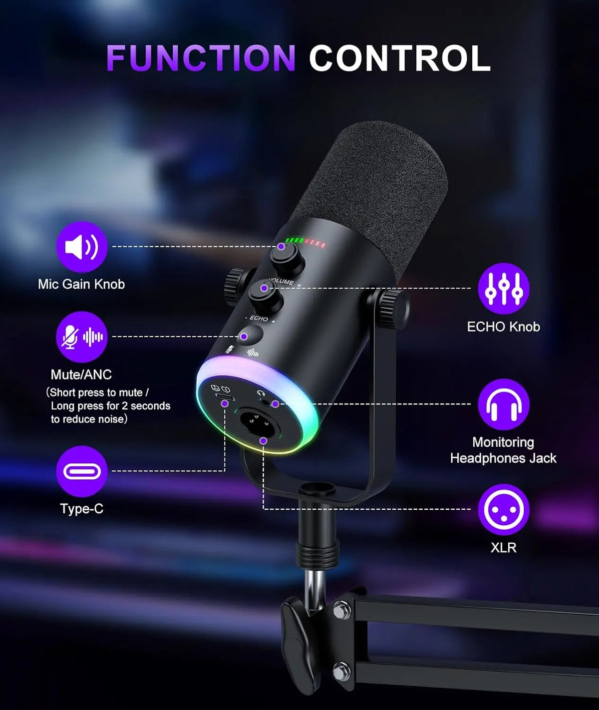 Dynamic Podcast Microphone for Content Creators, Cardioid XLR/USB Mic, AI Noise Cancellation, Tap Mute, Volume Control