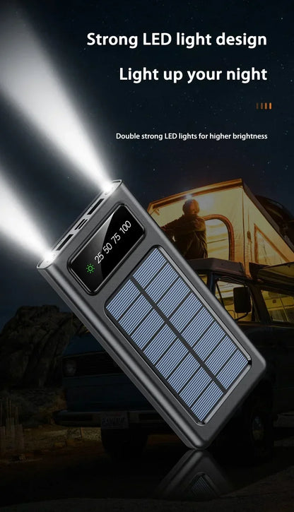 Lenovo Solar Power Bank 200000mAh Large Capacity Mobile Power Fast Charging Battery With Dual USB 4-Cables For iPhone Samsung
