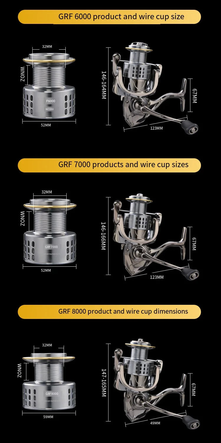 2026 New Spinning Fishing Reel All Metal 5.2:1 Speed ratio Max Drag 15KG Left/Right Interchangeable Suitable Any Body of Water