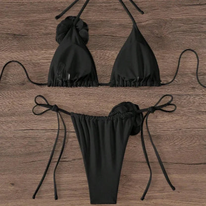 2026 S-L Sexy 3D Flowers Halter Strappy Bikini Women Swimwear Female Swimsuit Two-pieces Bikini Set Bather Bathing Suit Swim