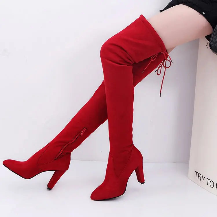 Women's Boots 2026 Autumn and Winter New European and American Style Plus Size Knee High Boots High Heels Round Toe Frosted Boot