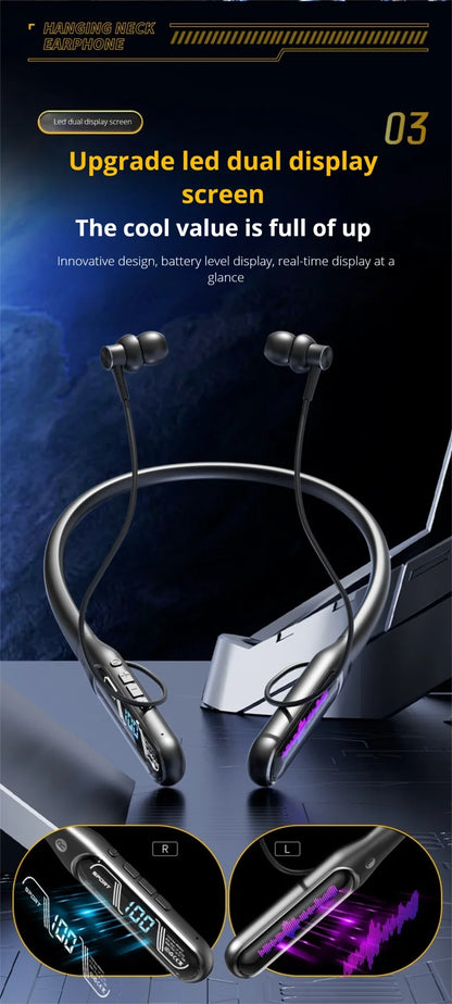 EARDECO Dual Screen Neckband Earphones Bass 5.4 Bluetooth Headphone Sport Wireless Headphones Outdoor Waterproof Dustproof