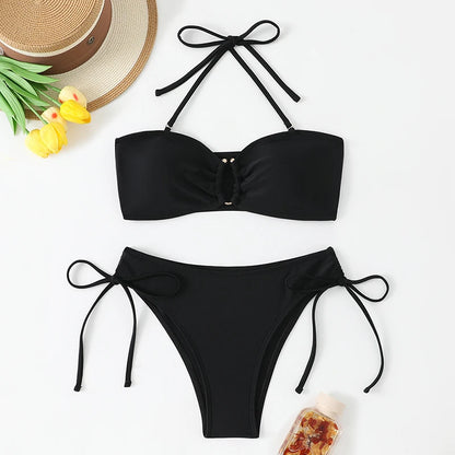 High Waist Bikini Women's Swimsuit 2026 Knotted Bathing Suits Woman Swimwear Bandeau Push Up Bikinis Sets Brazilian Beach Wear