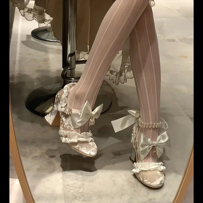 Sweet Lolita Women High Heels Luxury Designer Court Style Velour Bowknot Princess Dress Shoes Elegant