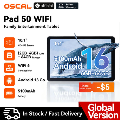 Blackview Oscal Pad 50 WIFI Tablet PC 10.1 Inch 6GB(2+4)RAM 64GB ROM Wi-fi 6 5100mAh 5000mAh Tablet PC Android 13 Tablet Android