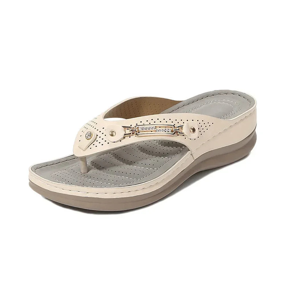 Sandals for Women Flip Flops Metal Button Slides Slipper Beach Dance Non-slip Casual Wedge Shoes Female Summer Slippers Sandals