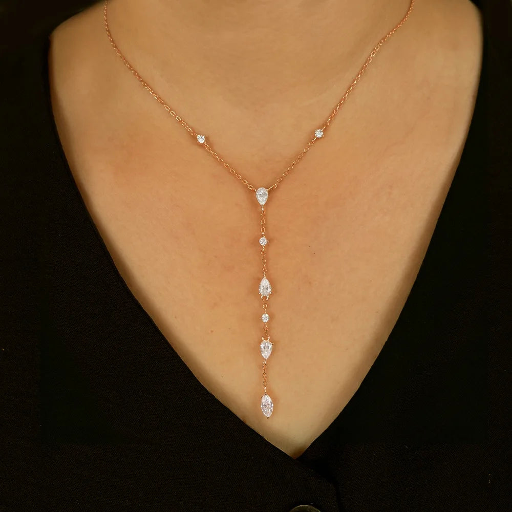 2.4cttw Waterdrop Shape Moissanite Pendant Necklace for Women Pear/Marquise/Round Cut Lab Diamond S925 Silver Y-Style Jewelry