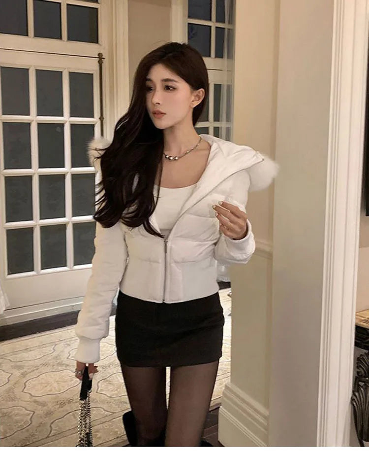 Fashion Parkas Women Short Parkas Winter Clothes Solid Fur Hooded Puffer Jacket Thicken Warm Female Cotton Padded Coat Outwear