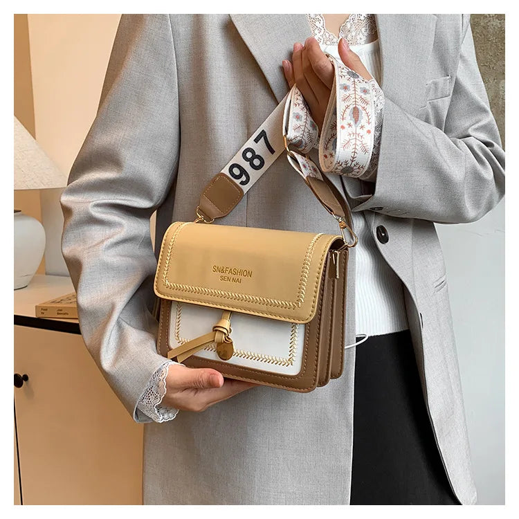 Fashionable Bag for Women, Versatile New Crossbody Bag, Contrasting Color Shoulder Bags, Small Square Bag, Wide Shoulder Strap