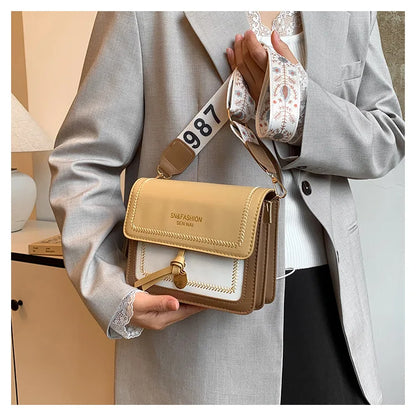 Fashionable Bag for Women, Versatile New Crossbody Bag, Contrasting Color Shoulder Bags, Small Square Bag, Wide Shoulder Strap