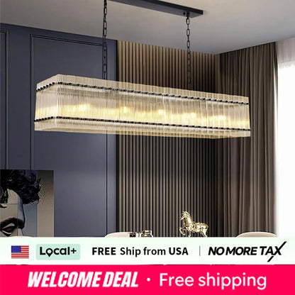 Modern Rectangular Crystal Glass Chandelier, 10-Lights Black Chandelier Lighting Contemporary Pendant Ceiling Light Fixture