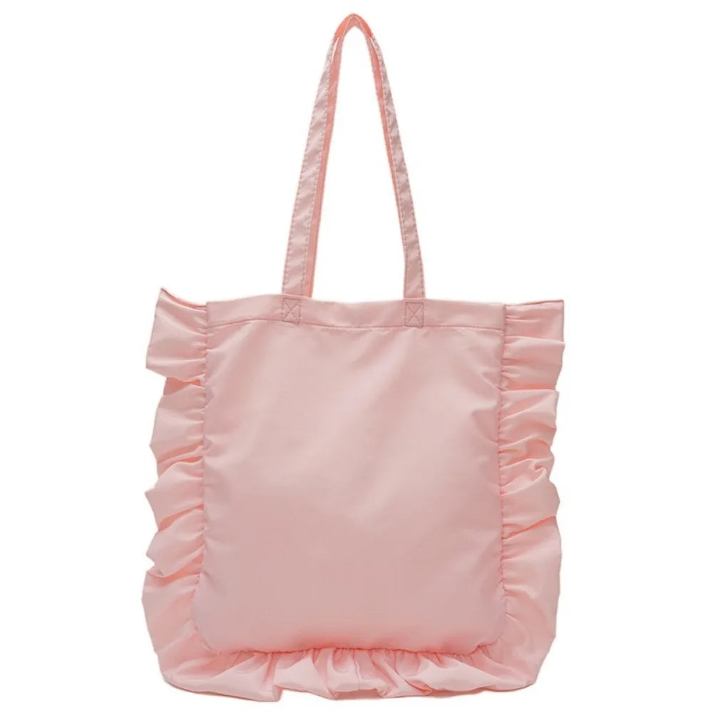 New Elegant Vintage Women Casual Tote Bags French Style Ruffles Shoulder Bag Large Capacity Versatile Handbag