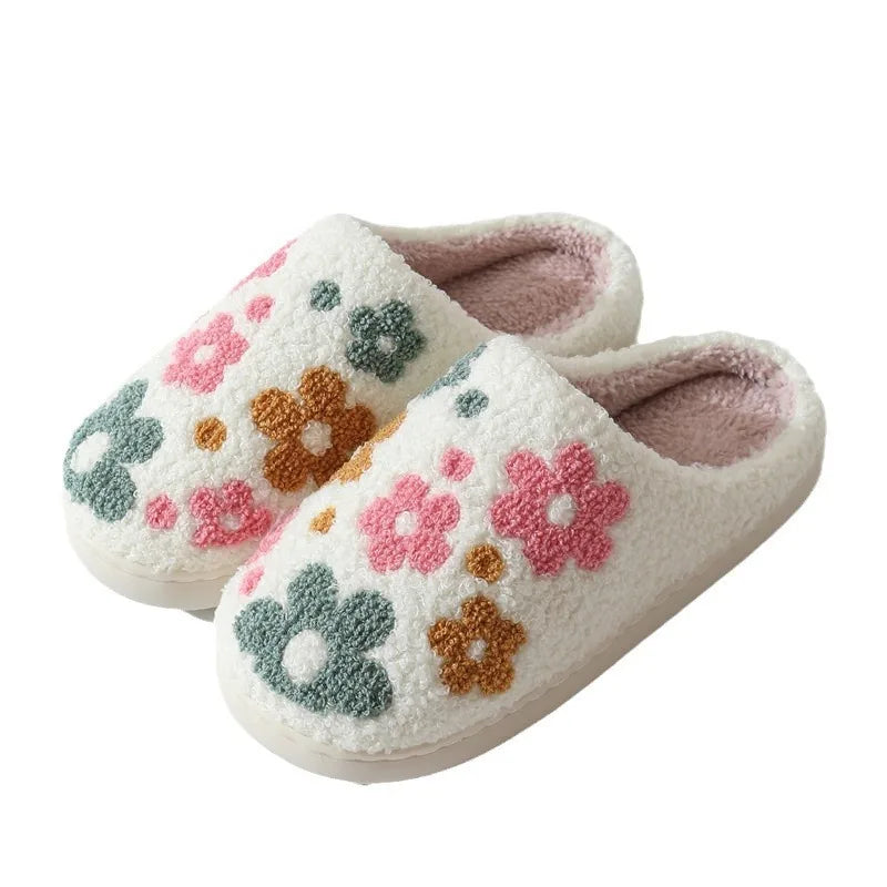Women Floral Cotton Slippers, Thick Sole Soft Bottom Winter Indoor Home Warm Non‑Slip House Slippers