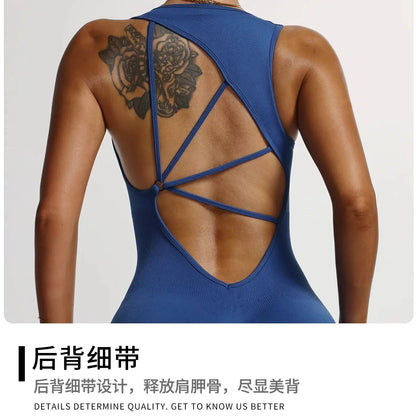 Seamless Yoga Jumpsuit Backless Romper Criss Cross Bodysuit Women Scrunch Butt Lift Workout Gym Fitness Clothing One Piece