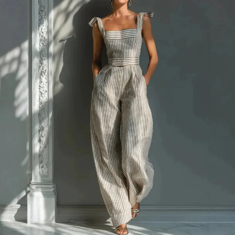 Holiday Women's Spaghetti Strap Backless Jumpsuits Summer Sleeveless Striped Patchwork Wide Leg Pants Playsuits Streetwear 2026