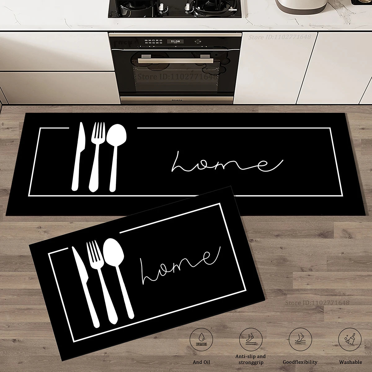 Kitchen Corner Floor Mat  Waterproof Carpet Non-slip Foot Mats Long Carpets Rug Black Plaid Home Decoration Rugs Washable Mat
