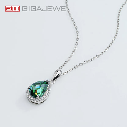 GIGAJEWE Moissanite Pear Cut Natural Green Color 3.0ct 7X10mm 18K White Gold Plated Silver Engagement Necklace Woman Girl Gift