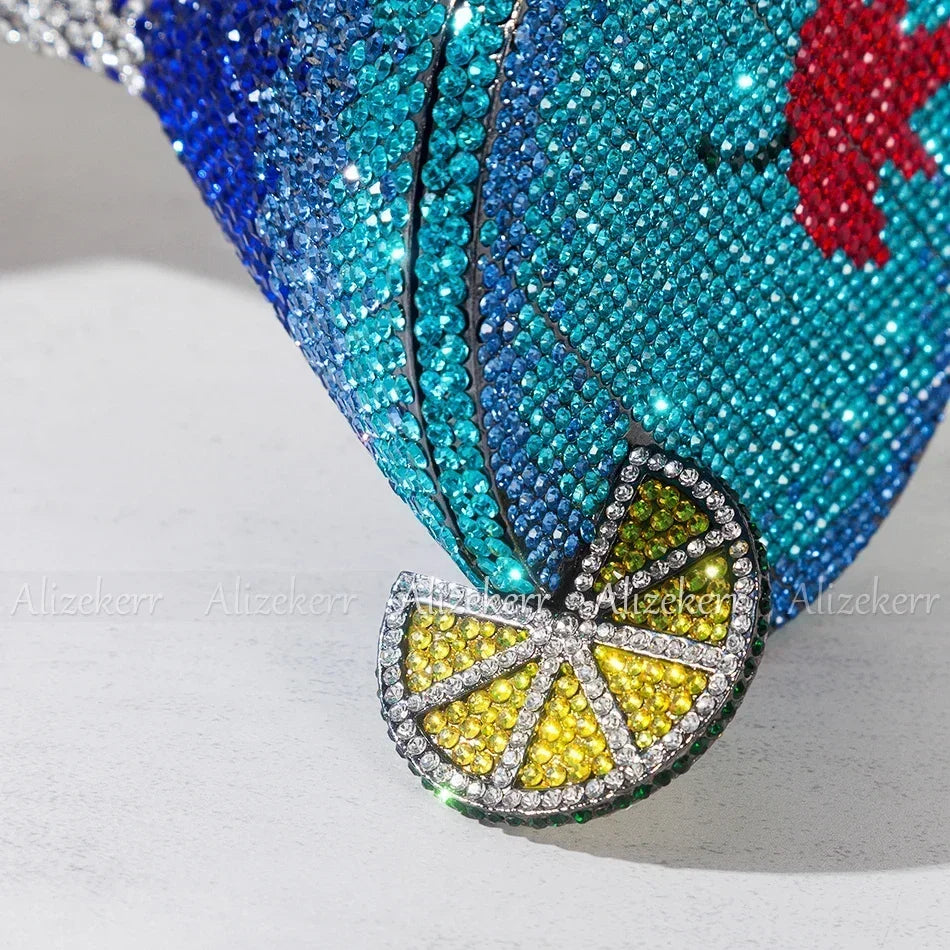 Alizekerr Cocktail Glass Shaped Rhinestone Evening Bags Luxury Designer Gorgeous Crystal Metal Purses And Handbags Wedding Party