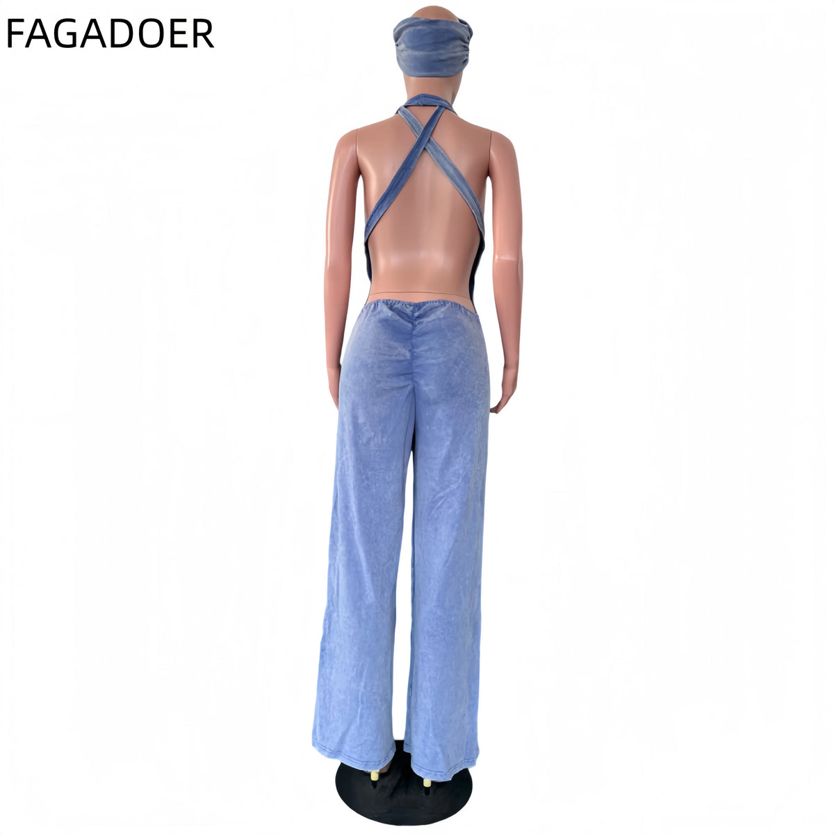 FAGADOER Fashion Solid Color Off Shoulder Halter Jumpsuits Sexy Back Hollow Out Ruched Rompers Casual Sports Fitness Playsuits