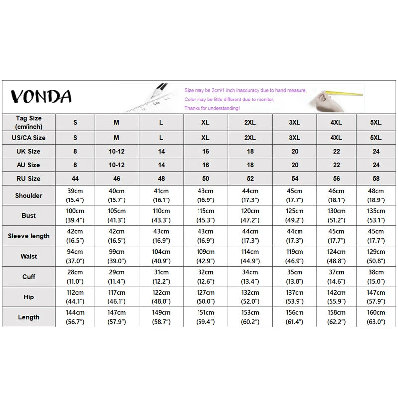 Casual Jumpsuits Plus Size VONDA 2026 Women Long Rompers Elegant Office Lady Overall Patchwork Loose Long Sleeve Playsuits