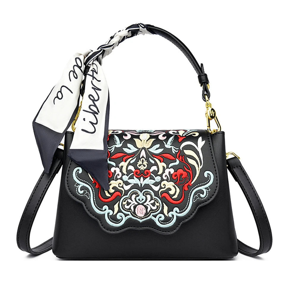 Fashion Embroidery Shoulder Bag Women Designer High Quality Leather Handbag Purse Ladies Small Crossbody Messenger Bag Female