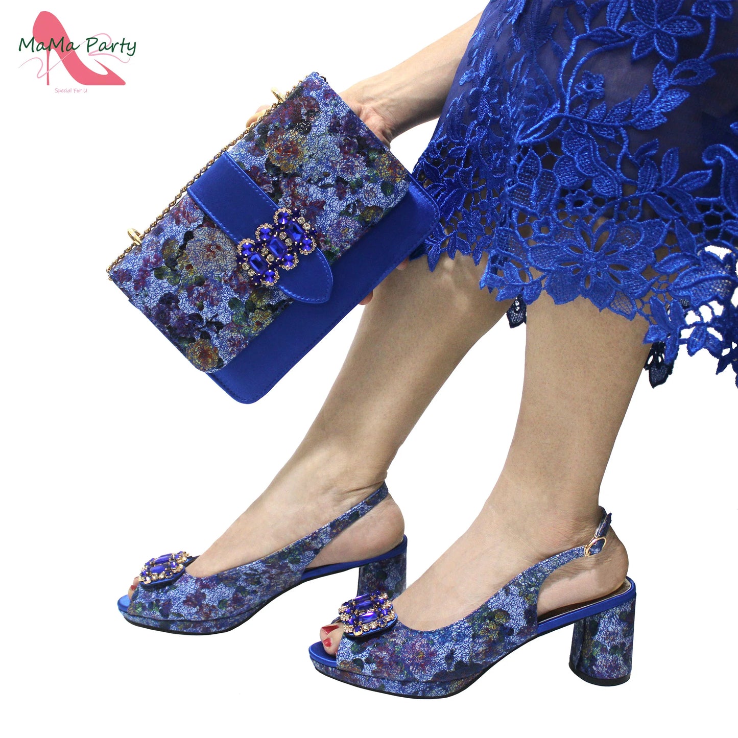 2024 Mature Style High Quality Comfortable Heels Italian Women Shoes and Bag Set with Shinning Crystal in Yellow Color