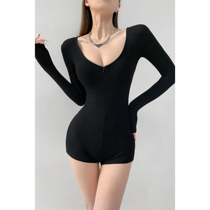 Women's Short Jumpsuits Slim Fit Stretch One Piece Yoga Playsuits Romper Sexy Fitness Female Basic Low-cut Zipper Sportwears