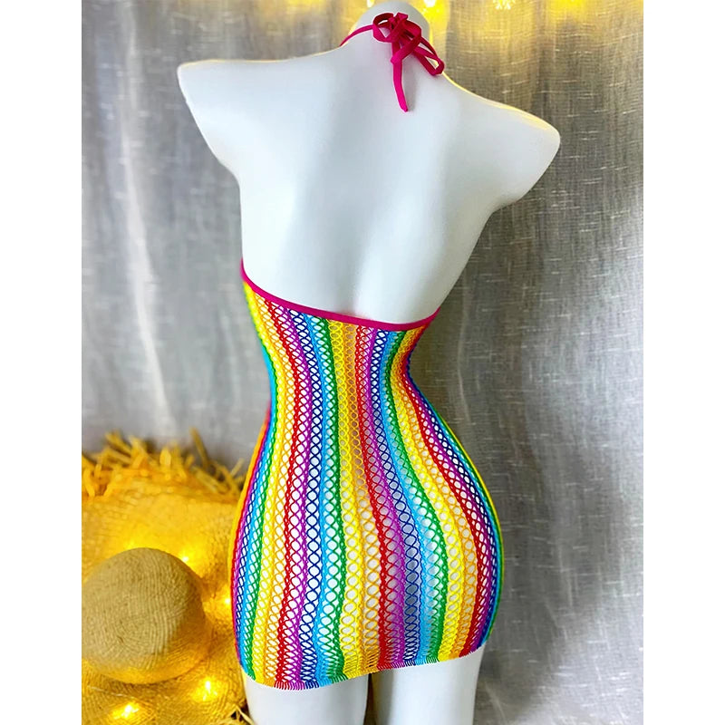 1PC Sexy Women Fishnet Cover Up Without Bikini Hollow Out Bodycon Dress  See Through Beachwear Summer Women's Swimwear CT010
