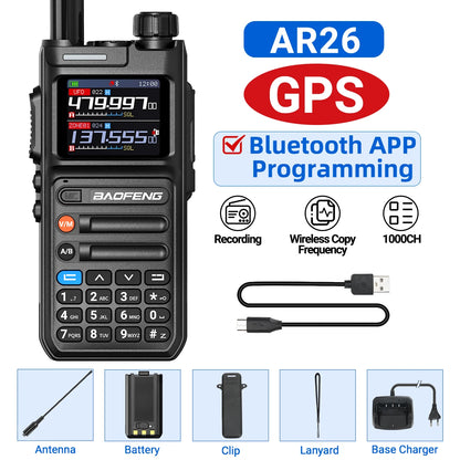 Baofeng AR-26 GPS Walkie Talkie Multi-Band Long Range Wireless Copy Frequency Air Band NOAA Type-C Charger For Camping Ham Radio