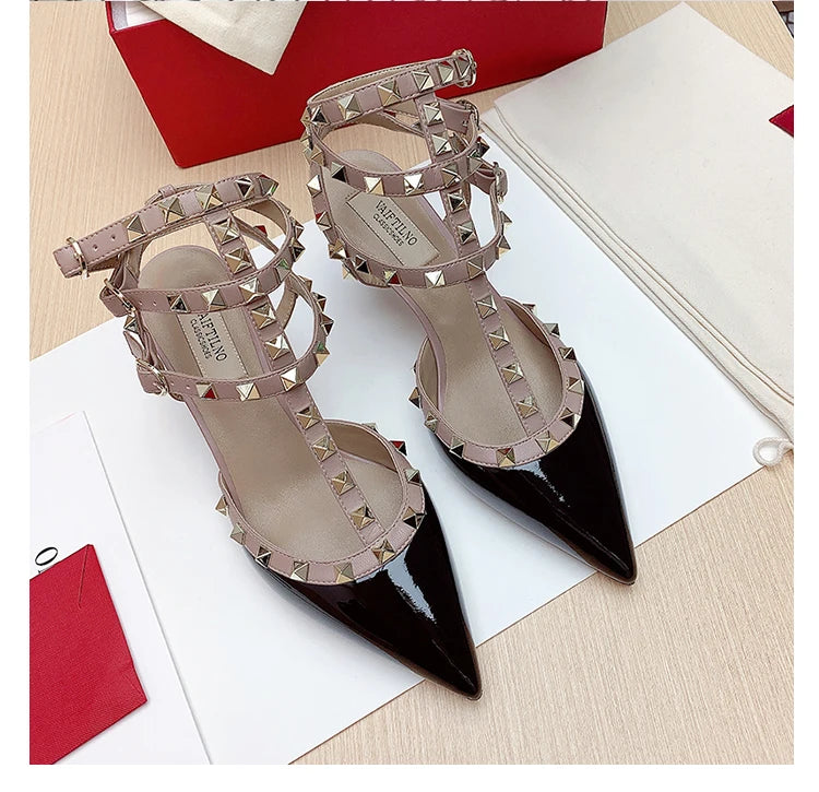Women's sandals luxury Woman shoes Gladiator Summer 2026 New Rivet High-heeled Three Straps Ankle Fashion Designer Ladies Shoes