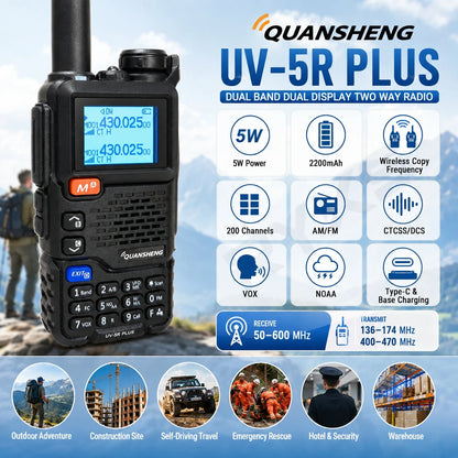 Quansheng Uv-5R Plus Walkie Talkie Dual Band Am Vhf Uhf Ham Radio For Baofeng Uv-5R Two Way Radio Outdoor Camping Hiking