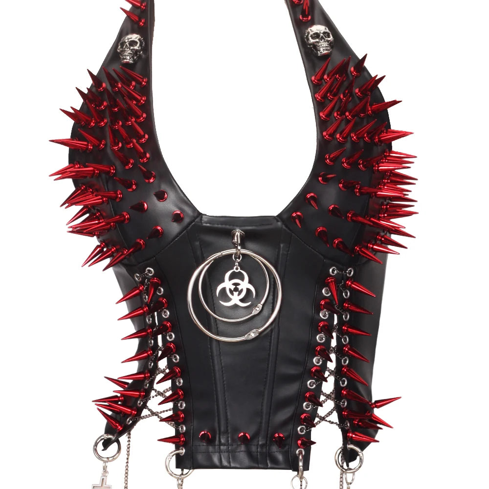 Goth Top Y2K Clothes Women's Tanks Emo Clothing Gothic Boho Tops with Spikes Punk Rock Teens Festival Spiked Bra Grunge T Shirt