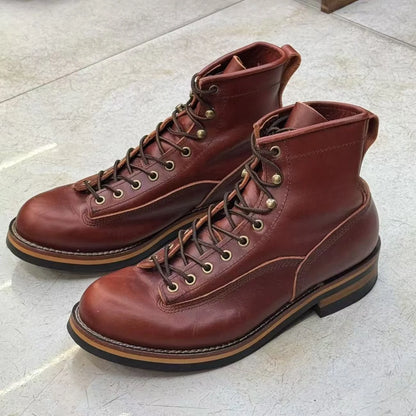 Hot Cowhide Men's Trekking Boot British Ankle Casual Sneakers Trekking Shoes Thick Soled High Top Motorcycle Boots