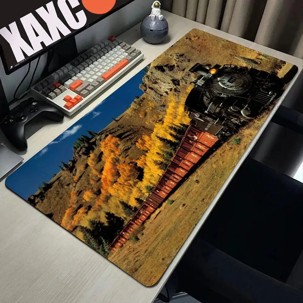 Retro Train Mouse Pad Large Gaming Mousepad PC Gamer Computer Office Mouse Mat Silicone Keyboard Mat Desk Pad Laptop Mausepad