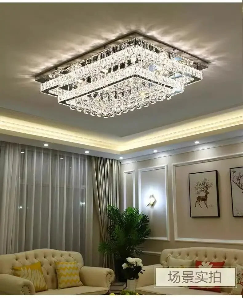 Modern Luxury Crystal LED Chandelier For Living Room Bedroom Dining Room Kitchen Ceiling Lamp Silver Chrome Remote Control Light