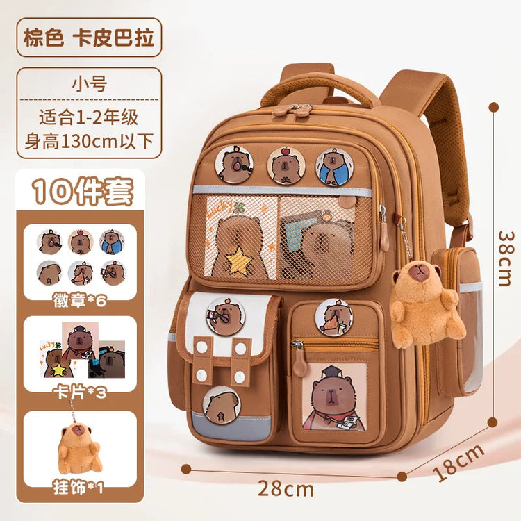 Capybara Children School Bags For Boys Girls Kids Alleviate Burden Protecting Spine Widen Straps School Backpack School Book Bag