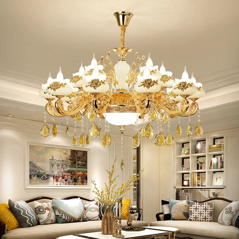 Nordic Luxury Gold Crystal LED Ceiling Chandelier LOFT Villa Lustre LED Pendant Lamp Living Room Hotel Hall Decor Hanging Lamps