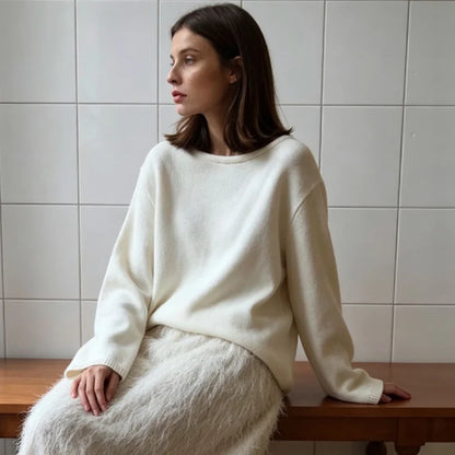 Casual Knitted Sweater Round Neck Open Back Long Sleeves Loose Pullover 2026 Autumn Fashion Daily Versatile Cardigan Top Outfit