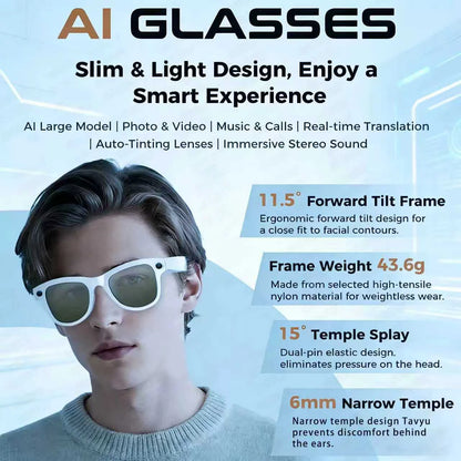2026 AI Smart Glasses M02 Ultra 1080P HD Camera ChatGPT 3600mAh Charging Case Power Bank 32GB Translation Music Video Sunglasse