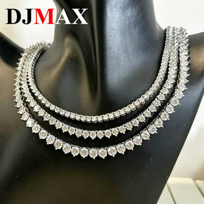 DJMAX 3-5mm Full Moissanite 3 Claws Tennis Necklace For women Original 925 Sterling Silver Man's Moissanite 3Prongs Tennis Chain