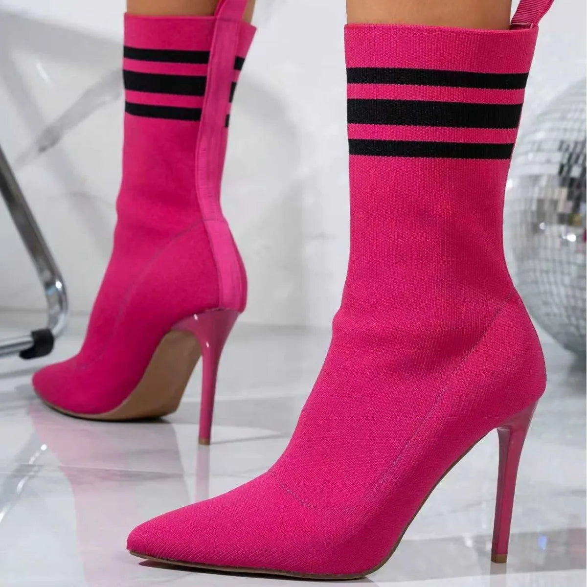 New Design Women Elastic Pointed-Toe Stiletto Heel Ankle Boots Sexy Lady High Heel Slim-Fit Stretch Socks Ankle Boots