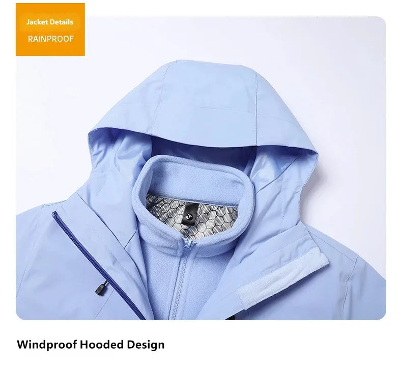 CHRLCK Men Women Hiking 3IN1 Jackets Waterproof Fleece Windproof Windbreaker Camping Climbing Trekking Outdoor Jacket Autumn