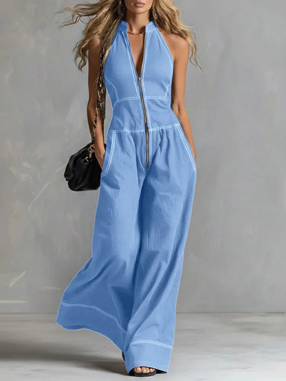 2026 New Women Stand Collar Sleeveless Jumpsuit Loose Casual Office Daily Wear Rompers