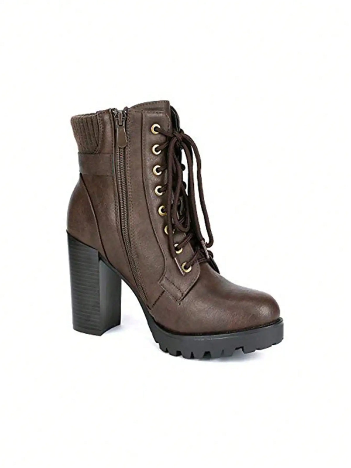 Women's Lace Up Combat Ankle Boots High Chunky Heel Fashion Heeled Booties Shoes Black Boots Ankle Boots